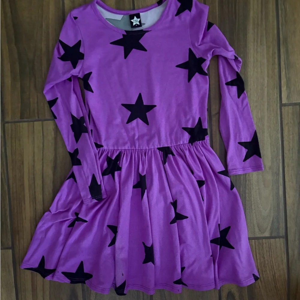 Girls' Purple Star Print Long Sleeve Twirl Dress by No Brand - Picture 1 of 3